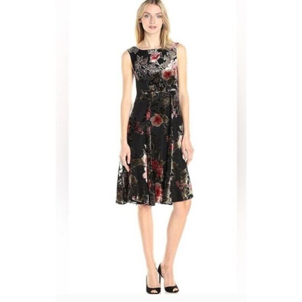 Betsey Johnson‎ Dress Size 6 Black Burnout Velvet Floral Whimsgoth Fairycore